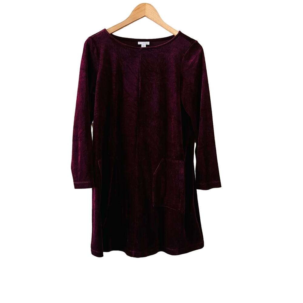 J. Jill Velour Crew Neck Long Sleeve Tunic Top Size S Small Petite Burgundy - Picture 9 of 9